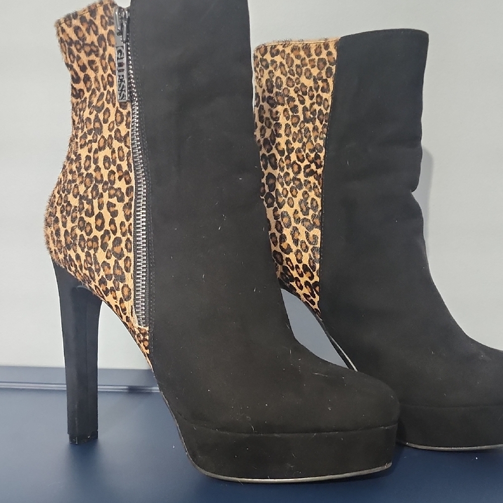 Guess Black and Leopard Heeled Boots